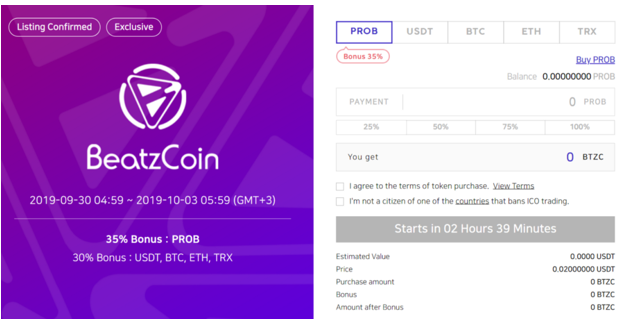 Participate in the BeatzCoin IEO’s first round on ProBit.com from September 30