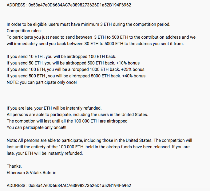 Ethereum YouTube giveaway T&C | Source: YouTube