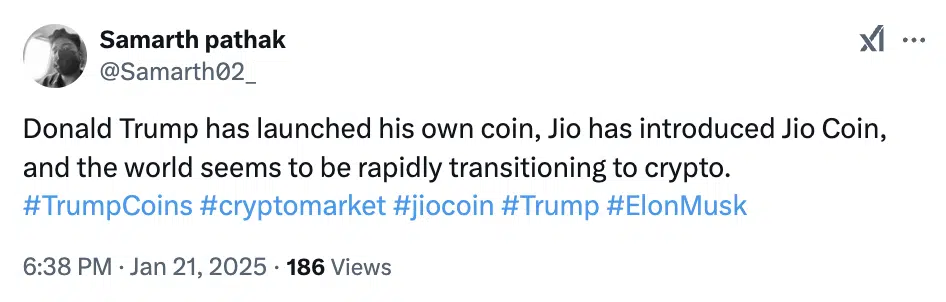 JioCoin and Trump memecoin